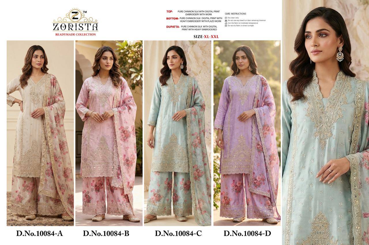 10084 SERIES COLOURS BY ZORISTA Pakistani Stylish Embroidered CHINNON SILK READYMADE Dresses At Wholesale Price